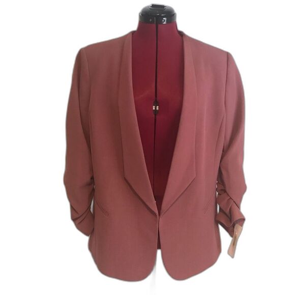 Preston & York 3/4 Ruched Sleeve Open Front Jacket Rose Pink Women's Size 12 NWT - Picture 1 of 9